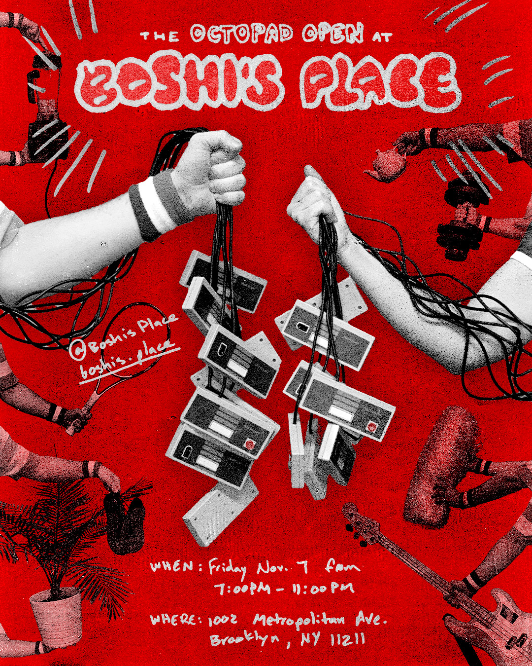 A poster advertising the Octopad Open at Boshi's Place.