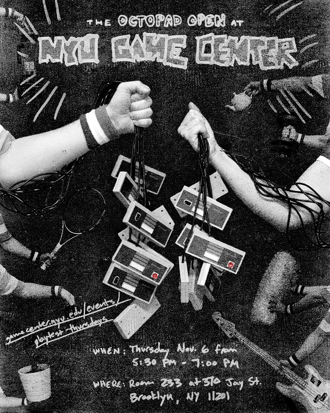 A poster advertising the Octopad Open at NYU Game Center.